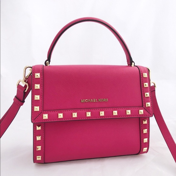NWT Michael Kors Stud Medium Satchel Ultra Pink - Picture 4 of 8